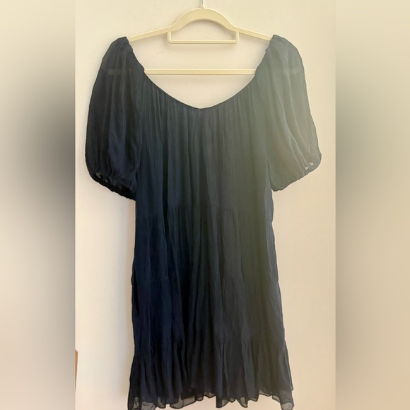 Rebecca Taylor Puff-Sleeve Tiered Dress Navy Size Small - Picture 6 of 8